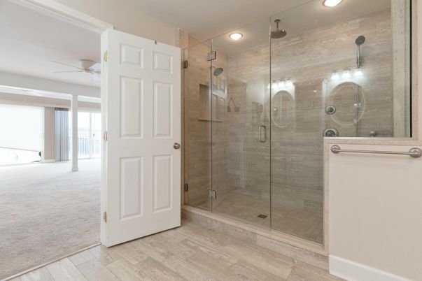 Bathroom, Glass Shower, Interior, Recessed Lighting