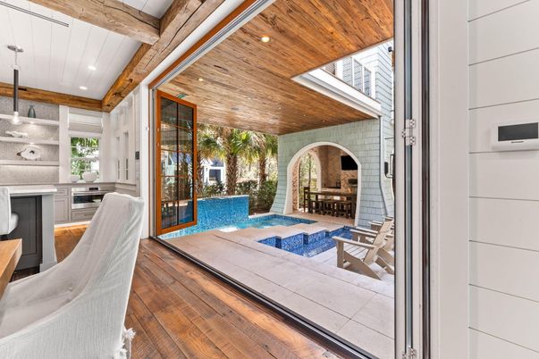 Interior, Pool, Recessed Lighting, Stone Walls, Wooden Beams, Wooden Ceilings, Wood Texture Flooring