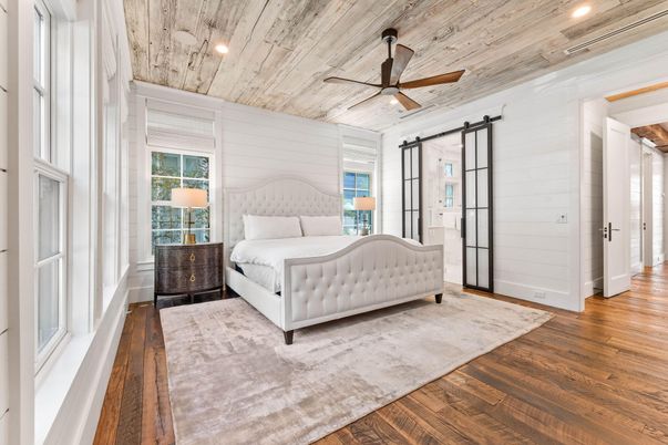 Bedroom, Interior, Recessed Lighting, Wooden Ceilings, Wood Texture Flooring
