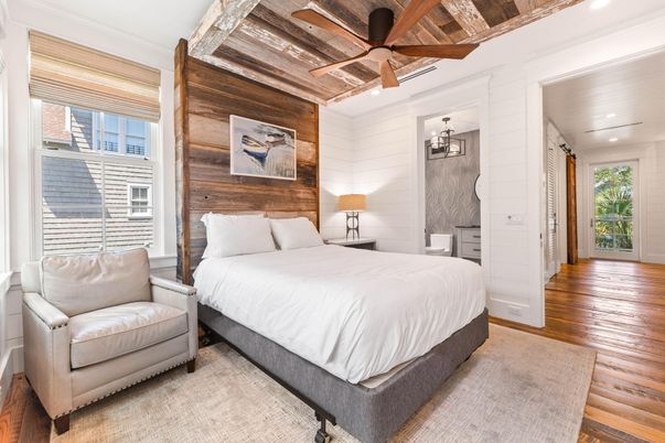 Bedroom, Interior, Recessed Lighting, Wooden Ceilings, Wood Texture Flooring, Wooden Walls