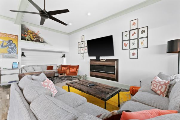 Interior, Living room, Recessed Lighting, Wood Texture Flooring