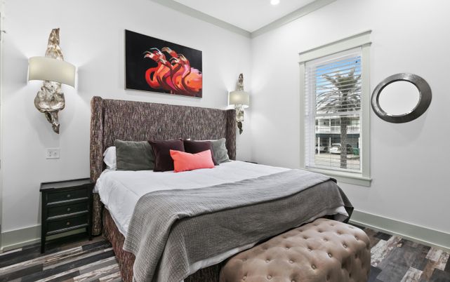 Bedroom, Interior, Recessed Lighting, Wood Texture Flooring