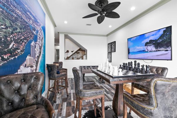 Dining room, Interior, Recessed Lighting, Wood Texture Flooring
