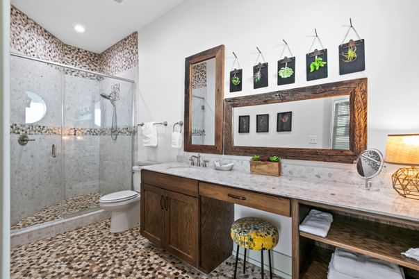 Bathroom, Dual Sink Vanities, Glass Shower, Interior, Recessed Lighting