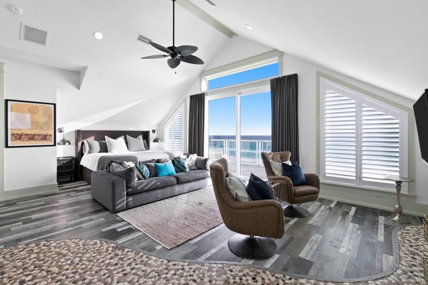 Bedroom, Interior, Recessed Lighting, Water, Wood Texture Flooring