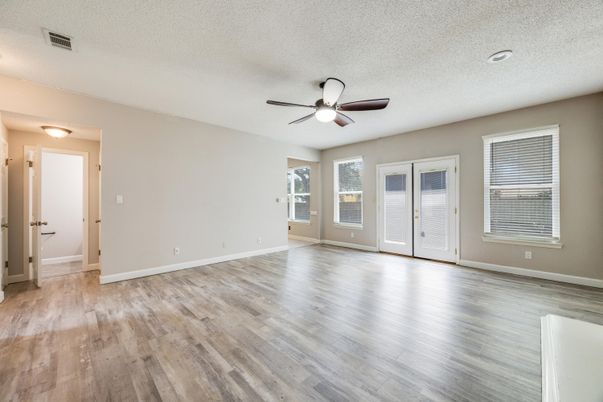 Empty room, Interior, Recessed Lighting, Wood Texture Flooring