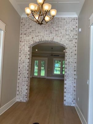 Chandelier, Empty room, Interior, Stone Walls, Wood Texture Flooring