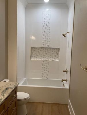 Bathroom, Interior, Recessed Lighting, Wood Texture Flooring