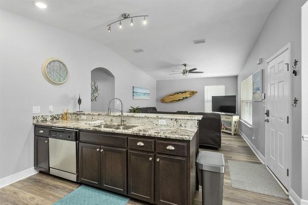 Interior, Kitchen, Recessed Lighting, Wood Texture Flooring