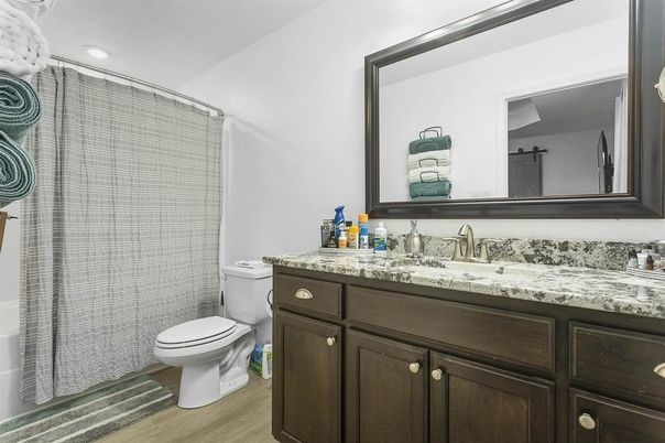 Bathroom, Interior, Recessed Lighting, Wood Texture Flooring
