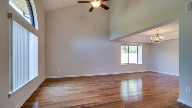 Chandelier, Empty room, Interior, Wood Texture Flooring