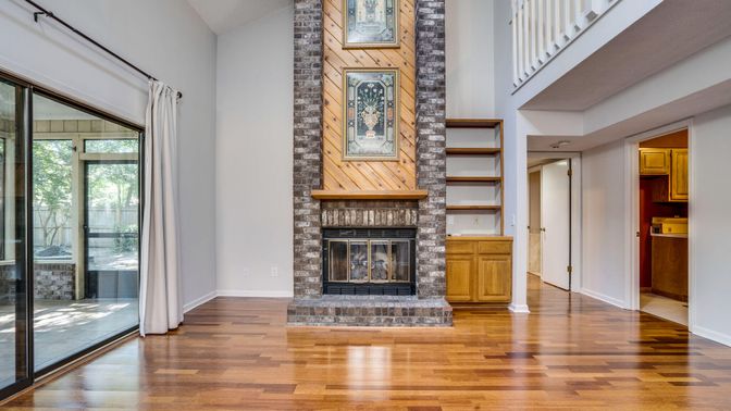 Fireplace, Interior, Wood Texture Flooring