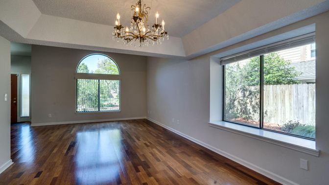 Chandelier, Empty room, Interior, Wood Texture Flooring