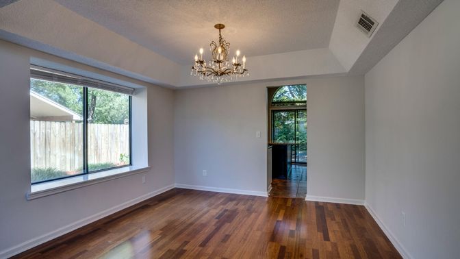 Chandelier, Empty room, Interior, Wood Texture Flooring