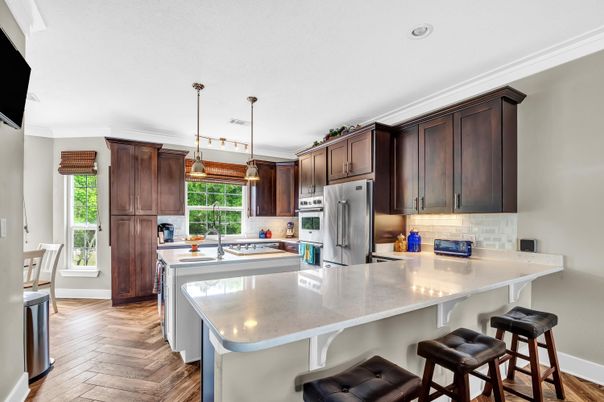 Interior, Kitchen, Pendant Lights, Recessed Lighting, Wood Texture Flooring