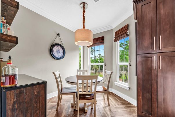 Dining room, Interior, Pendant Lights, Wood Texture Flooring