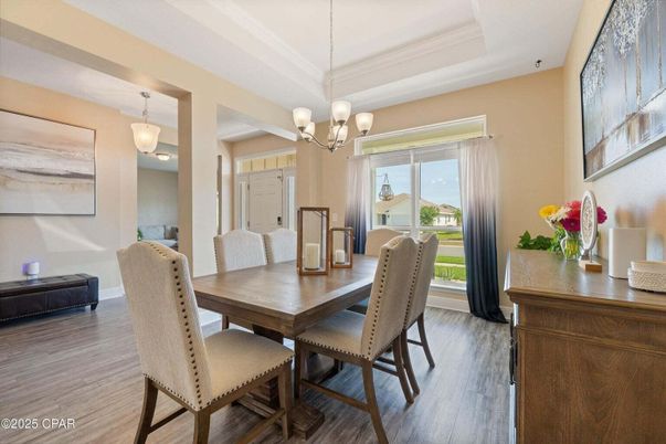 Chandelier, Dining room, Interior, Pendant Lights, Wood Texture Flooring