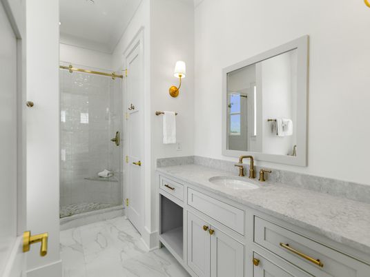 Bathroom, Dual Sink Vanities, Glass Shower, Interior, Marble