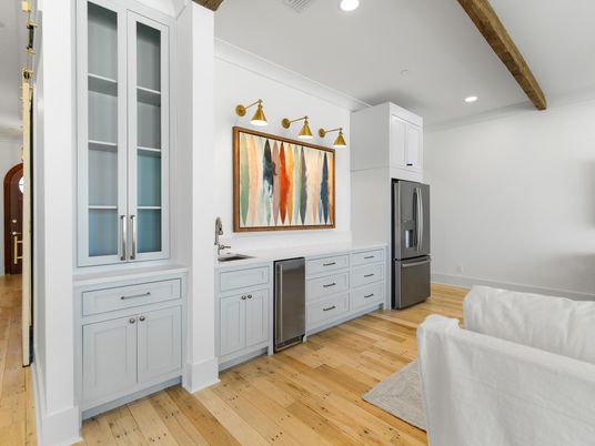 Interior, Kitchen, Recessed Lighting, Stainless Steel Appliances, Wooden Beams, Wood Texture Flooring