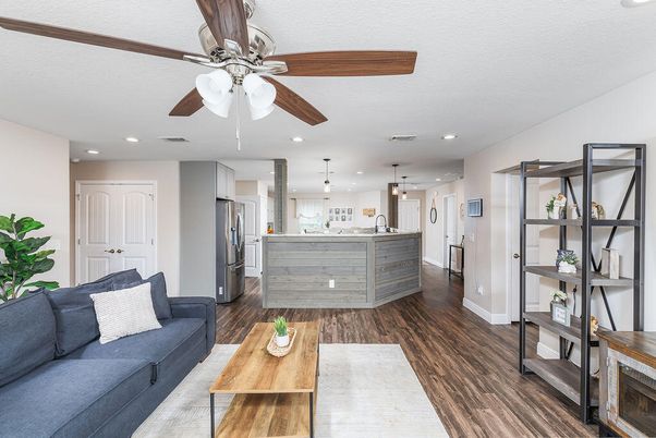 Interior, Kitchen, Living room, Pendant Lights, Recessed Lighting, Stainless Steel Appliances, Wood Texture Flooring