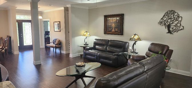 Interior, Living room, Recessed Lighting, Wood Texture Flooring