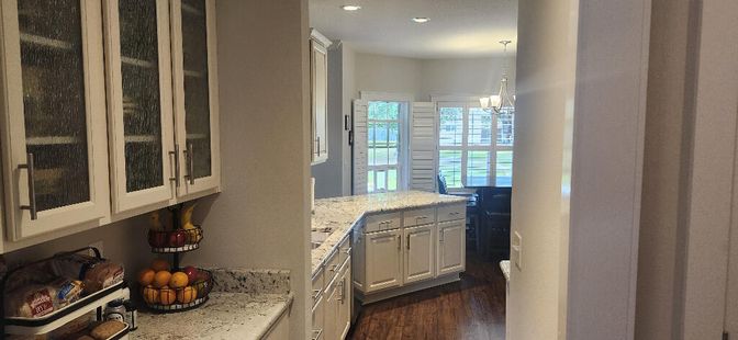 Chandelier, Interior, Kitchen, Pendant Lights, Recessed Lighting, Wood Texture Flooring