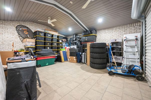 Garage, Interior, Recessed Lighting, Stone Walls