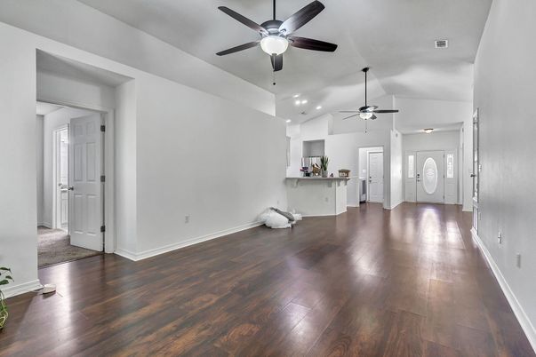 Empty room, Interior, Recessed Lighting, Wood Texture Flooring