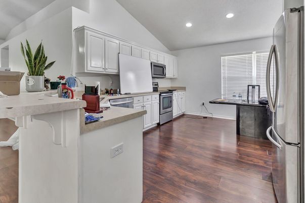 Interior, Kitchen, Recessed Lighting, Wood Texture Flooring