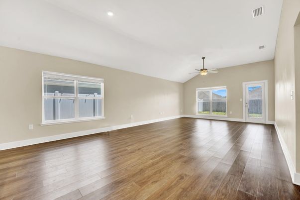 Empty room, Interior, Recessed Lighting, Wood Texture Flooring