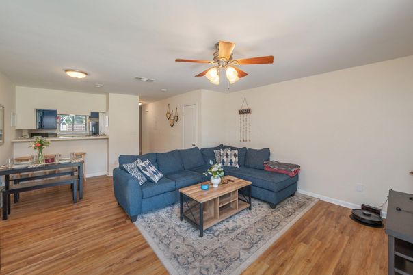 Interior, Living room, Recessed Lighting, Wood Texture Flooring