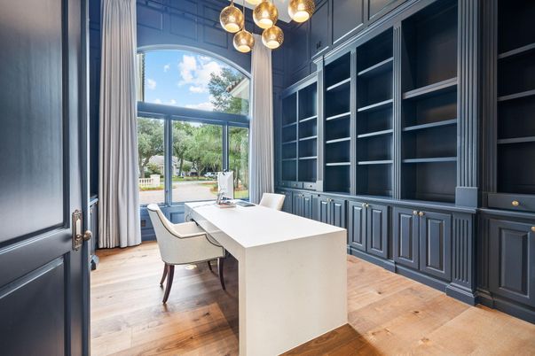 Chandelier, Home Office, Interior, Pendant Lights, Wood Texture Flooring