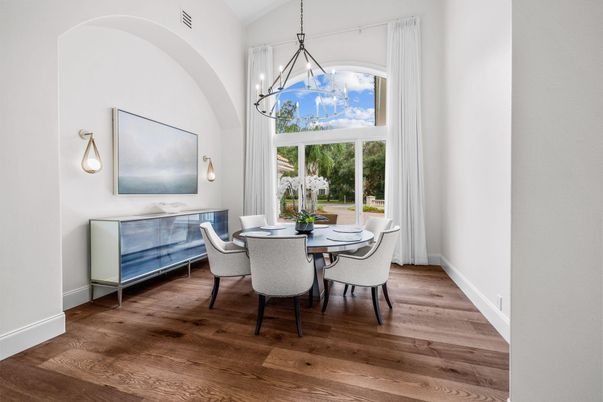 Dining room, Interior, Pendant Lights, Wood Texture Flooring