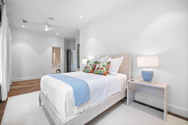 Bedroom, Interior, Recessed Lighting, Wood Texture Flooring