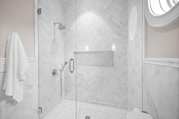 Bathroom, Glass Shower, Interior, Marble Walls