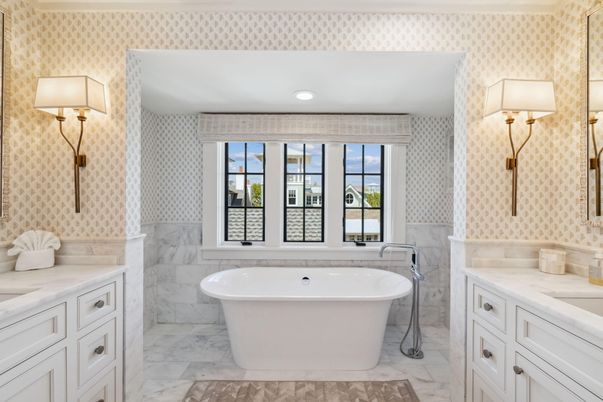 Bathroom, Free Standing Baths, Interior, Marble, Recessed Lighting