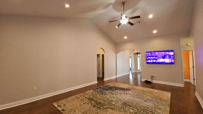 Empty room, Interior, Recessed Lighting, Wood Texture Flooring