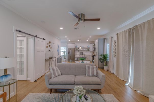 Interior, Kitchen, Living room, Pendant Lights, Recessed Lighting, Wood Texture Flooring