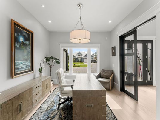 Home Office, Interior, Pendant Lights, Recessed Lighting, Wood Texture Flooring