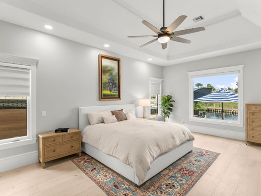 Bedroom, Interior, Recessed Lighting, Wood Texture Flooring