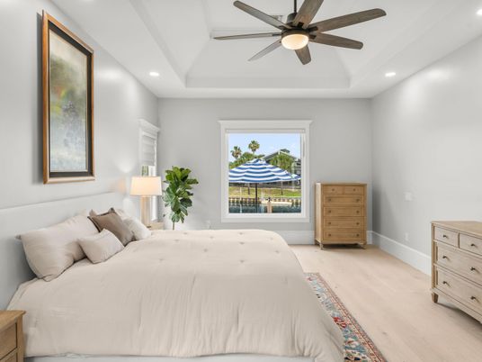 Bedroom, Interior, Recessed Lighting, Wood Texture Flooring