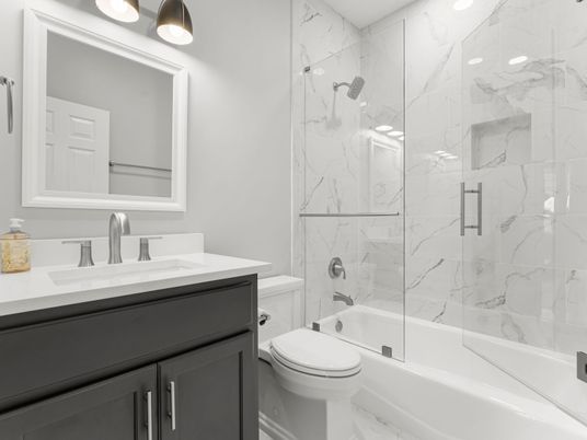 Bathroom, Glass Shower, Interior, Marble Walls