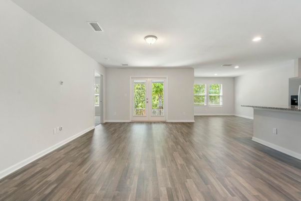 Empty room, Interior, Recessed Lighting, Wood Texture Flooring