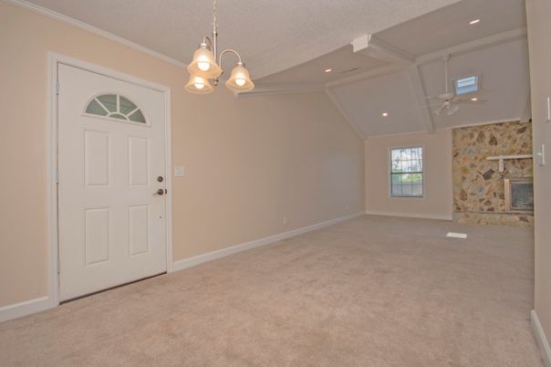 Chandelier, Empty room, Fireplace, Interior, Recessed Lighting