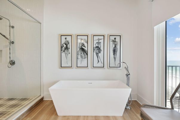 Bathroom, Free Standing Baths, Interior, Water, Wood Texture Flooring