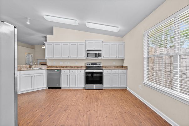 Interior, Kitchen, Stainless Steel Appliances, Wood Texture Flooring