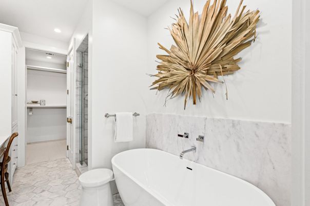 Bathroom, Free Standing Baths, Interior, Marble, Marble Walls, Recessed Lighting