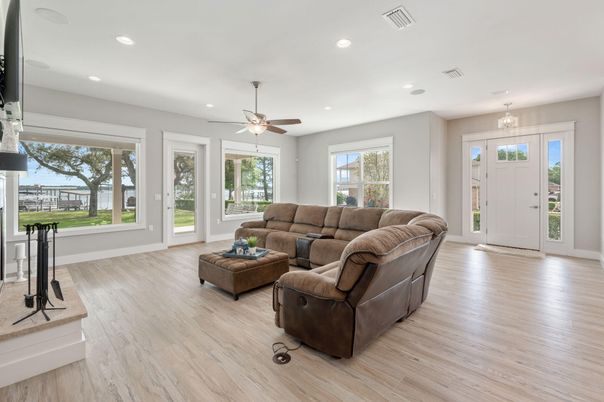 Interior, Living room, Recessed Lighting, Wood Texture Flooring