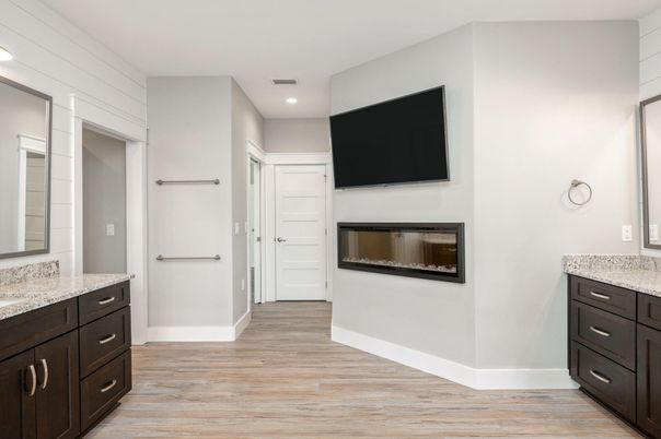 Fireplace, Interior, Recessed Lighting, Wood Texture Flooring
