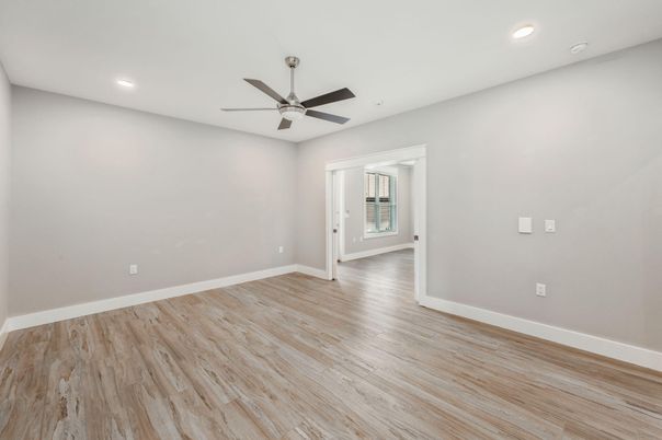 Empty room, Interior, Recessed Lighting, Wood Texture Flooring